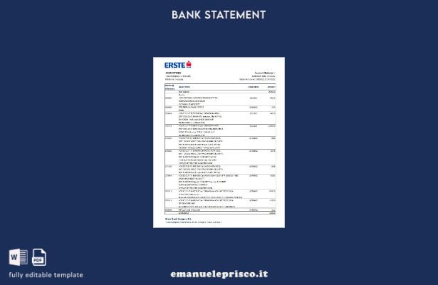 modello Excel di estratto conto bancario Ungheria Erste in stile verificato